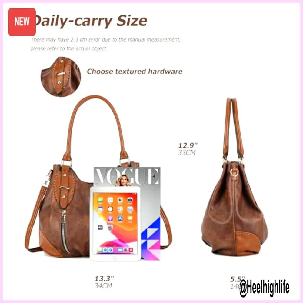 Vintage PU Leather Hobo Shoulder Bag Tote with Adjustable Strap